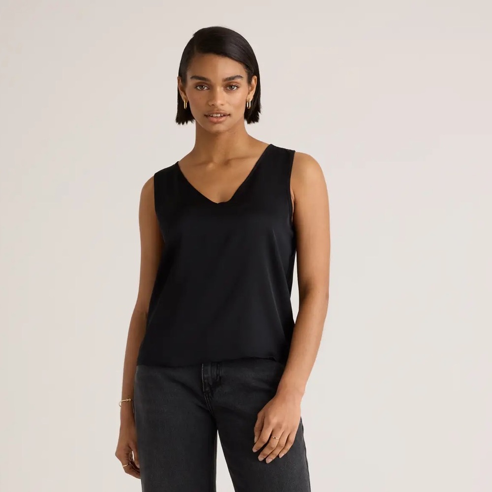 Quince Washable Stretch Silk Tank Black M